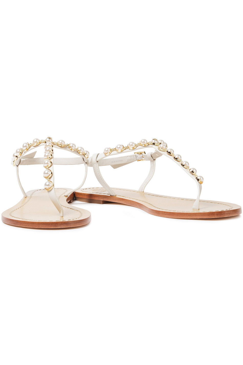 TORY BURCH Faux pearl-embellished leather sandals
