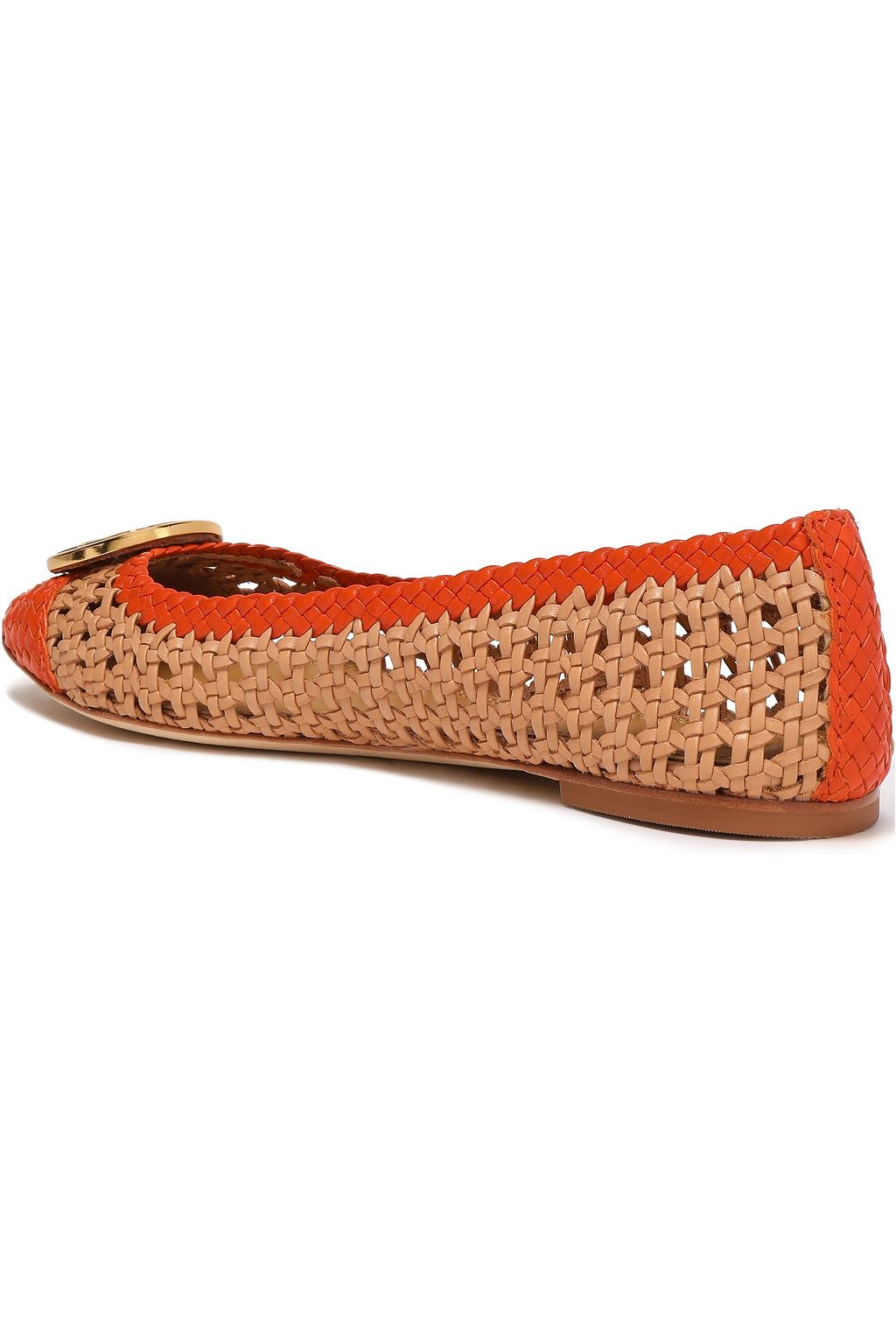 TORY BURCH Logo-embellished woven leather ballet flats