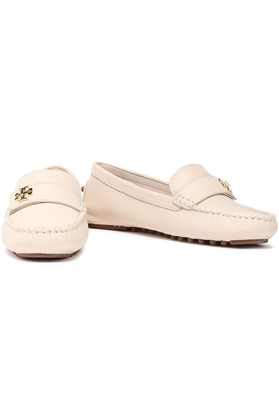 TORY BURCH Logo-embellished textured-leather loafers