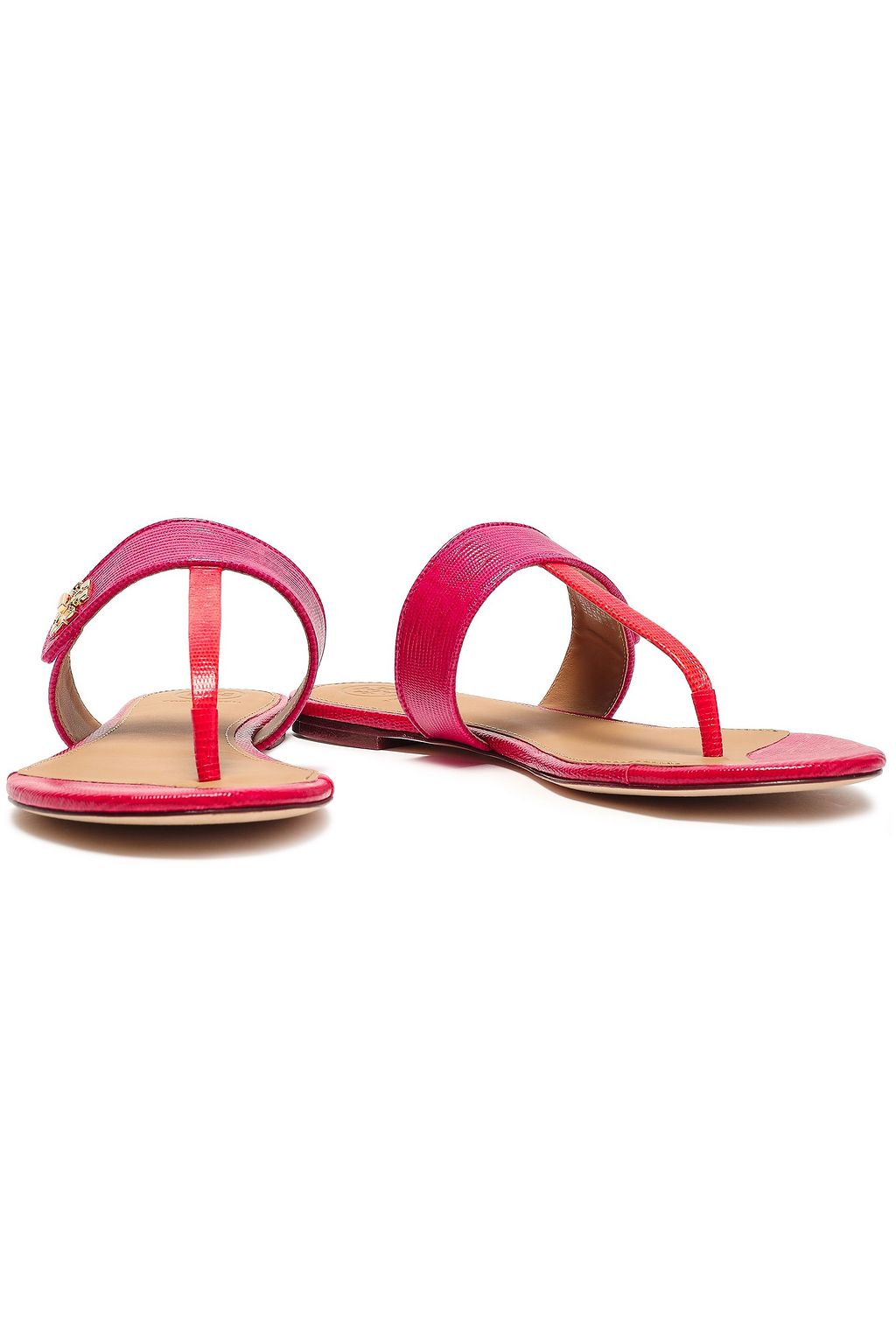 TORY BURCH Logo-embellished lizard-effect leather slides