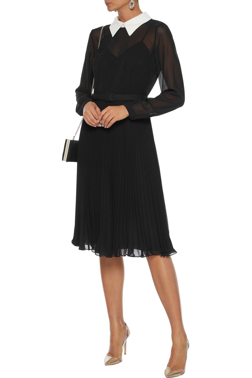 MIKAEL AGHAL Pleated crepe de chine and chiffon dress