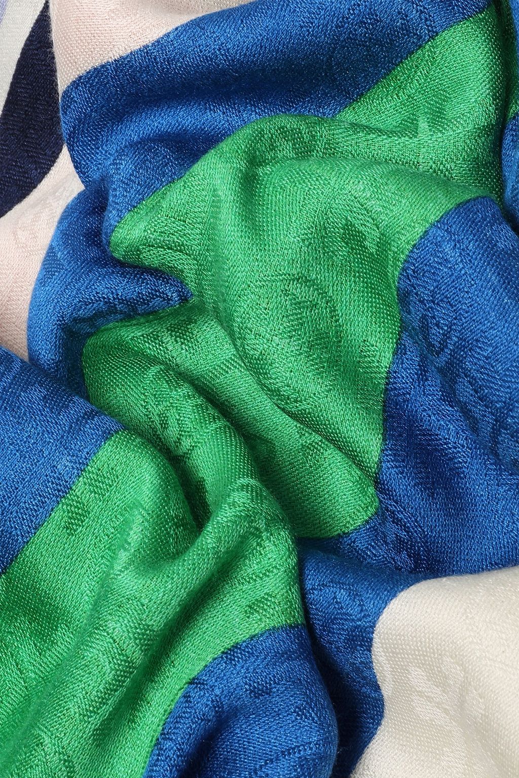 TORY BURCH Frayed striped wool and silk-blend jacquard scarf