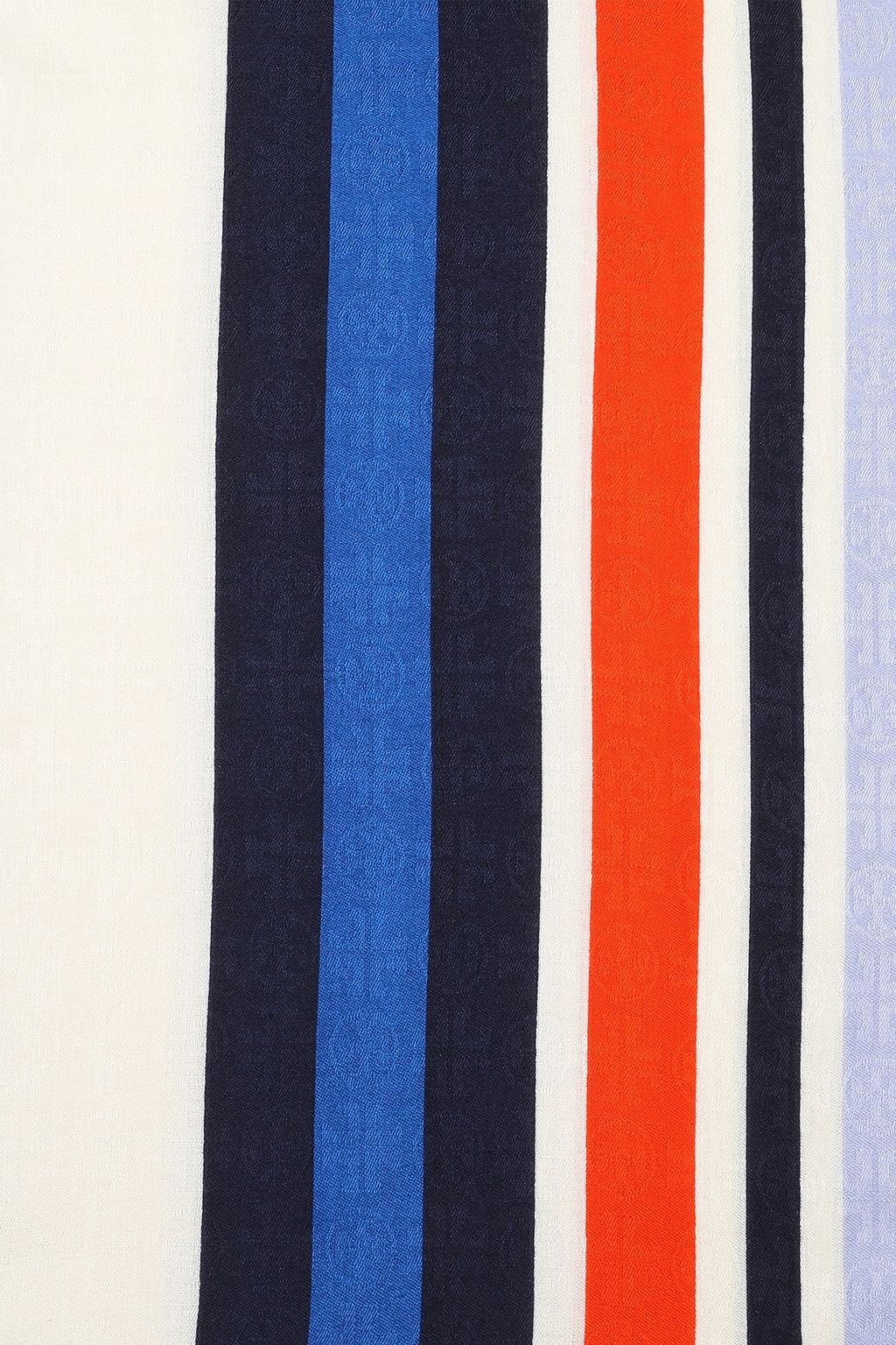 TORY BURCH Frayed striped wool and silk-blend jacquard scarf