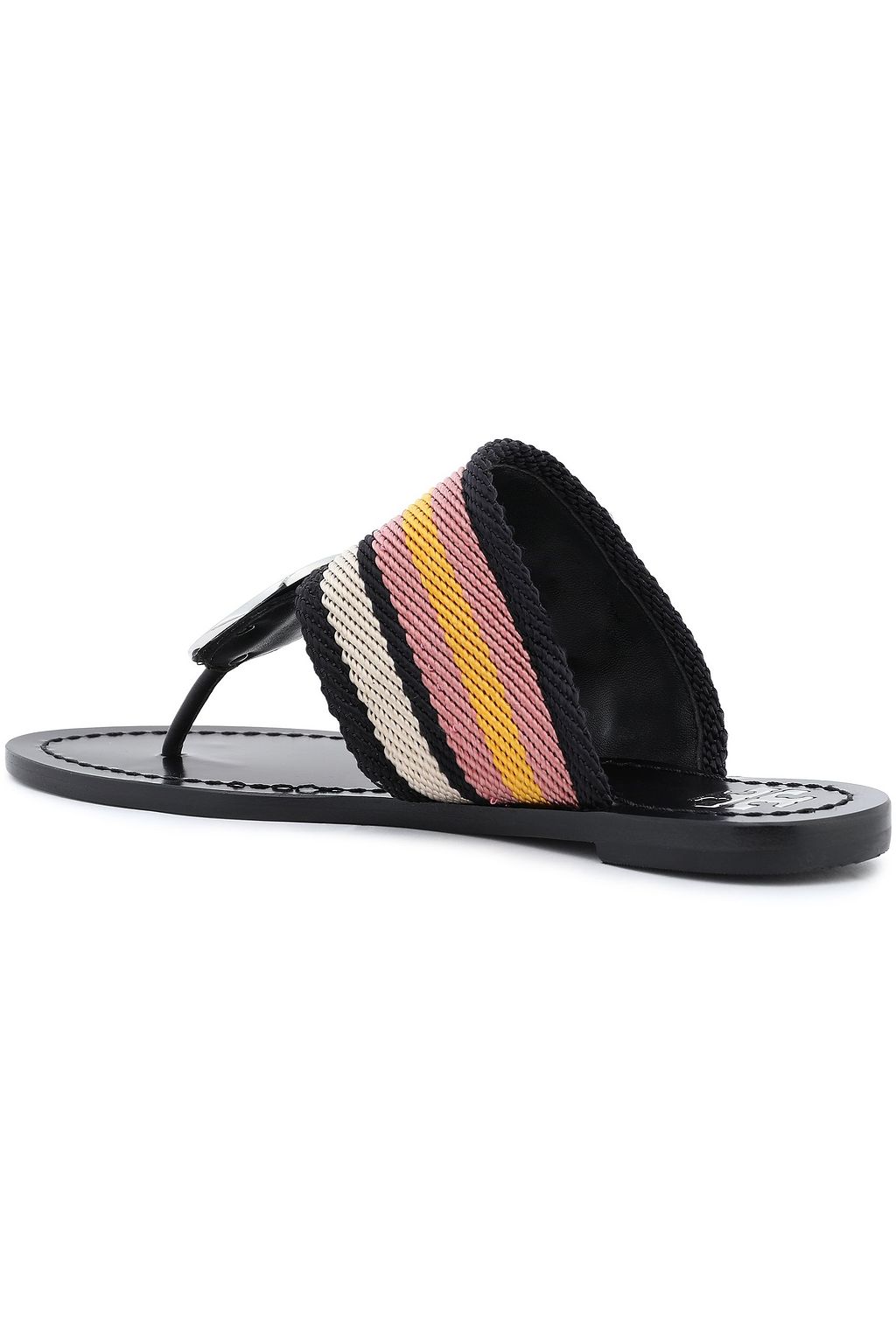 TORY BURCH Embellished striped canvas sandals