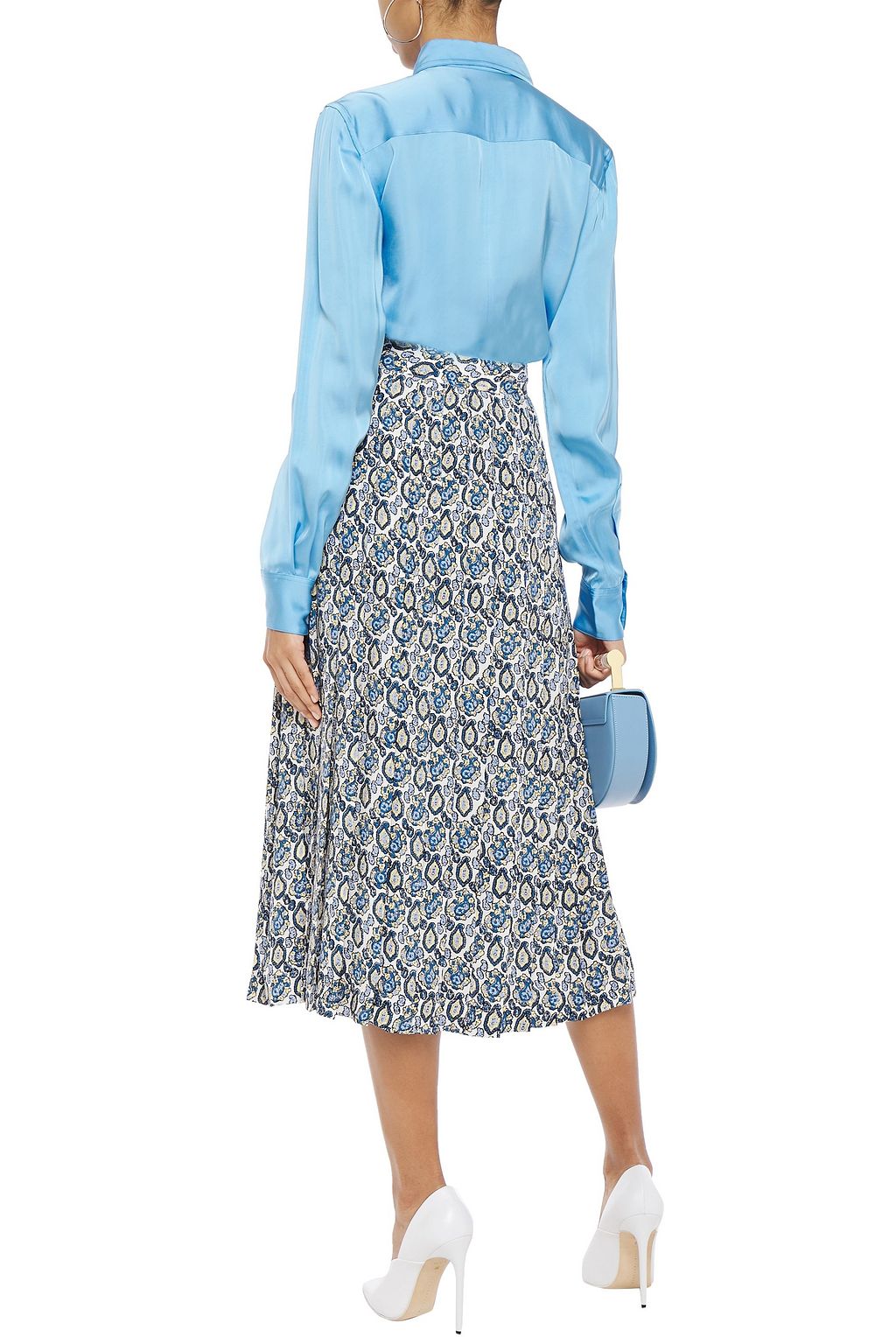 VICTORIA BECKHAM Pleated printed silk-georgette midi skirt