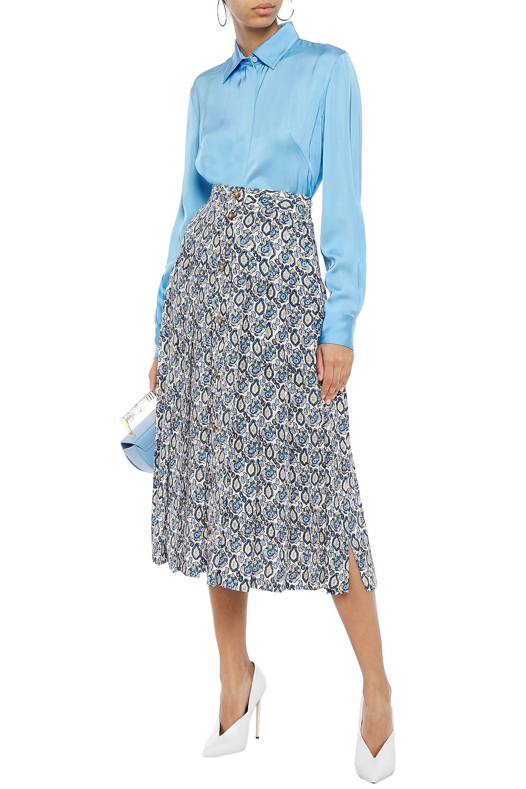 VICTORIA BECKHAM Pleated printed silk-georgette midi skirt