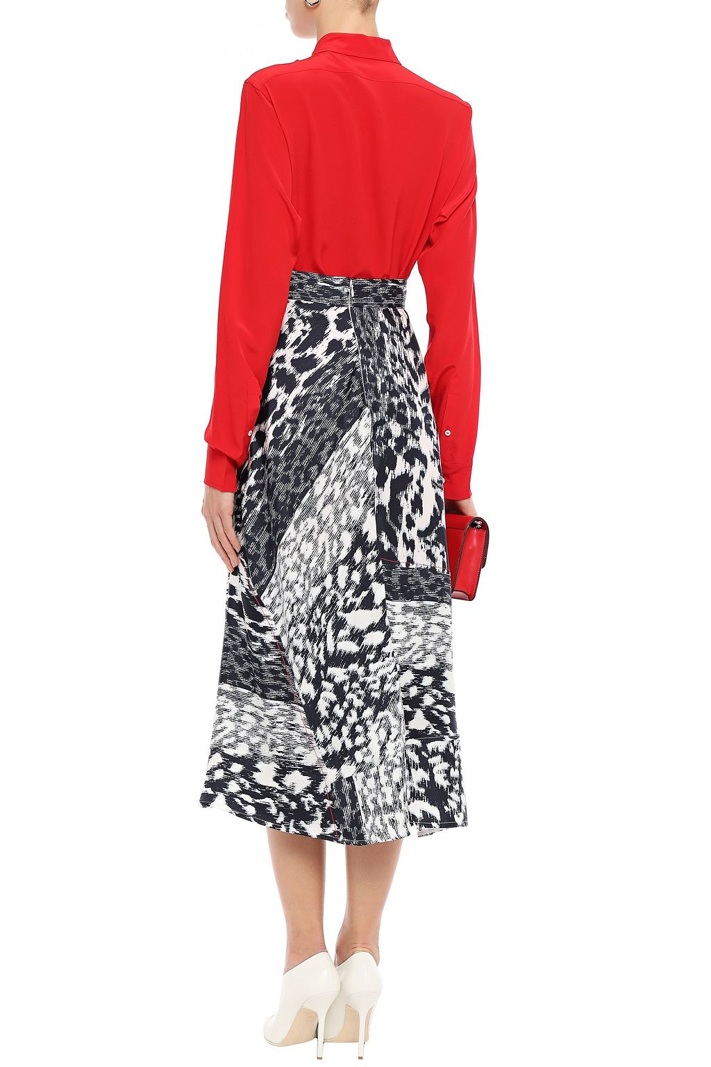 VICTORIA BECKHAM Printed silk-twill midi skirt
