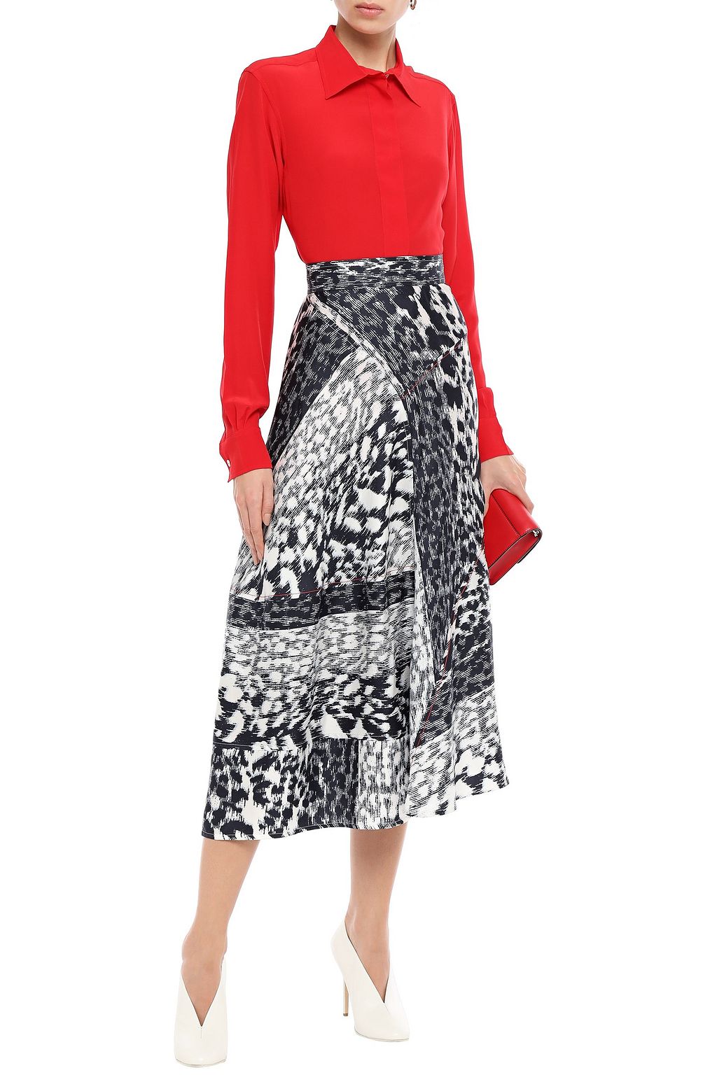 VICTORIA BECKHAM Printed silk-twill midi skirt