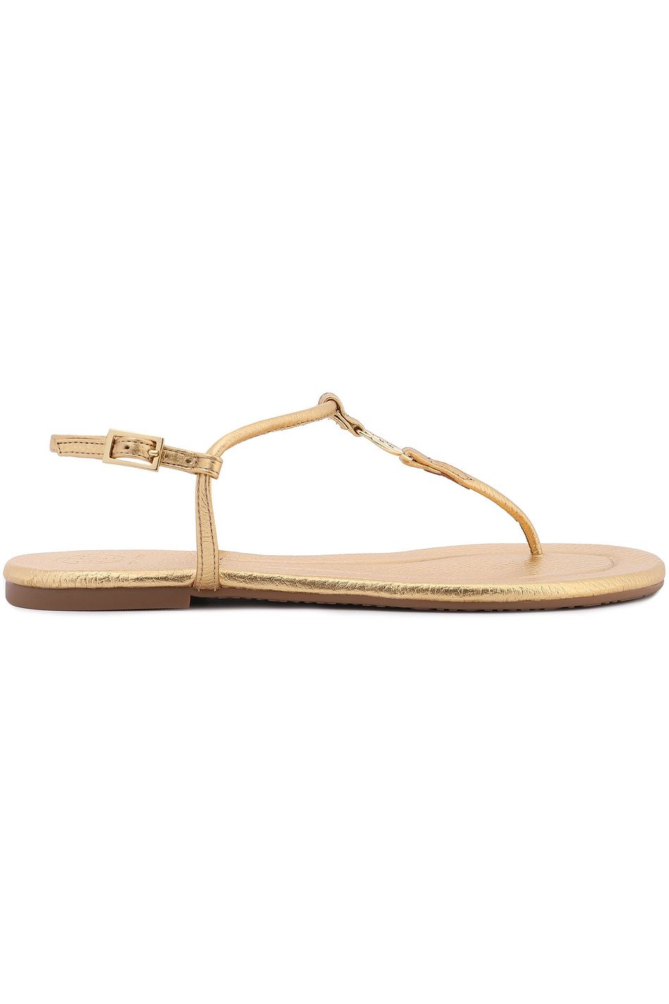 tory burch logo metallic flip flop