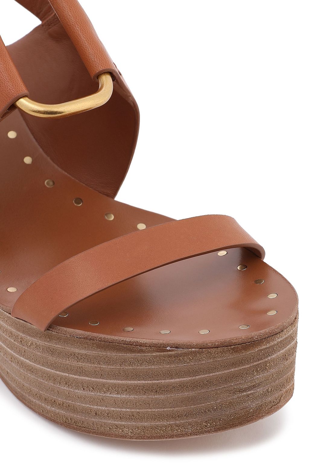 TORY BURCH Ring-embellished leather wedge sandals