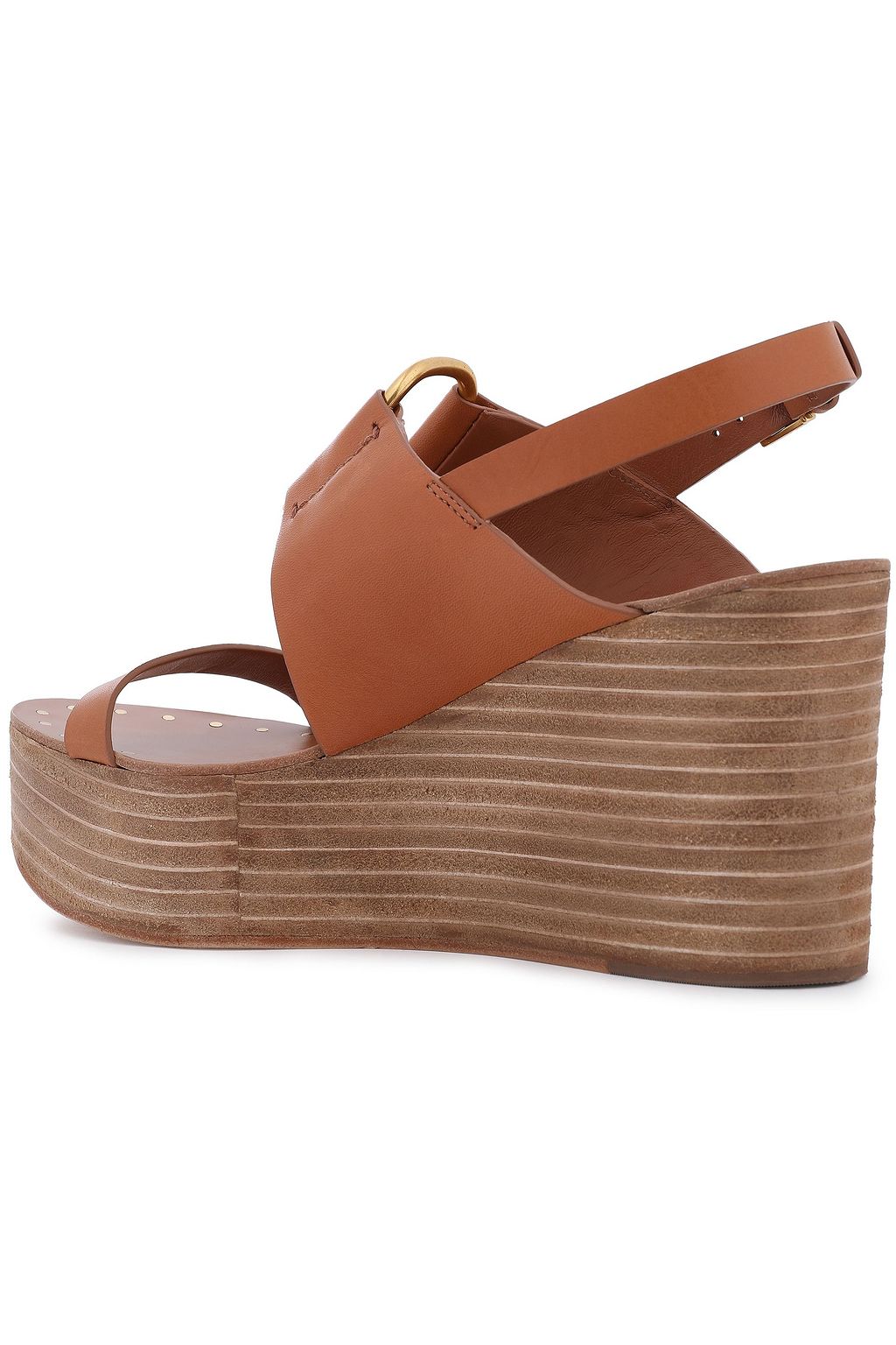 TORY BURCH Ring-embellished leather wedge sandals