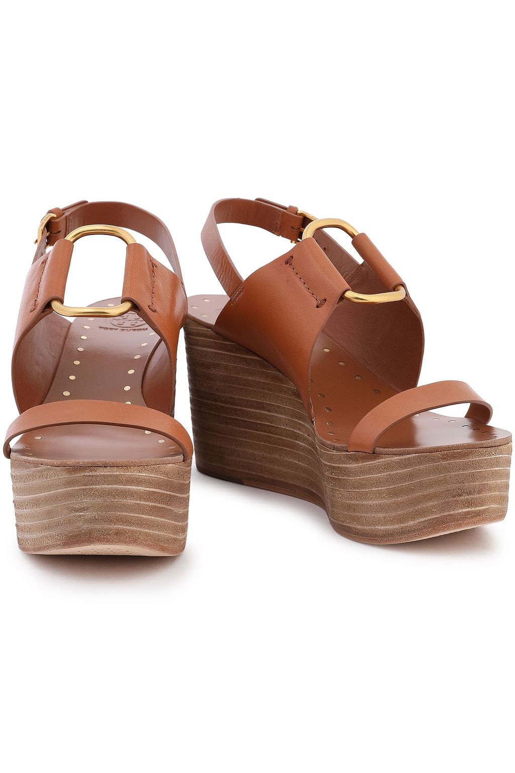 TORY BURCH Ring-embellished leather wedge sandals