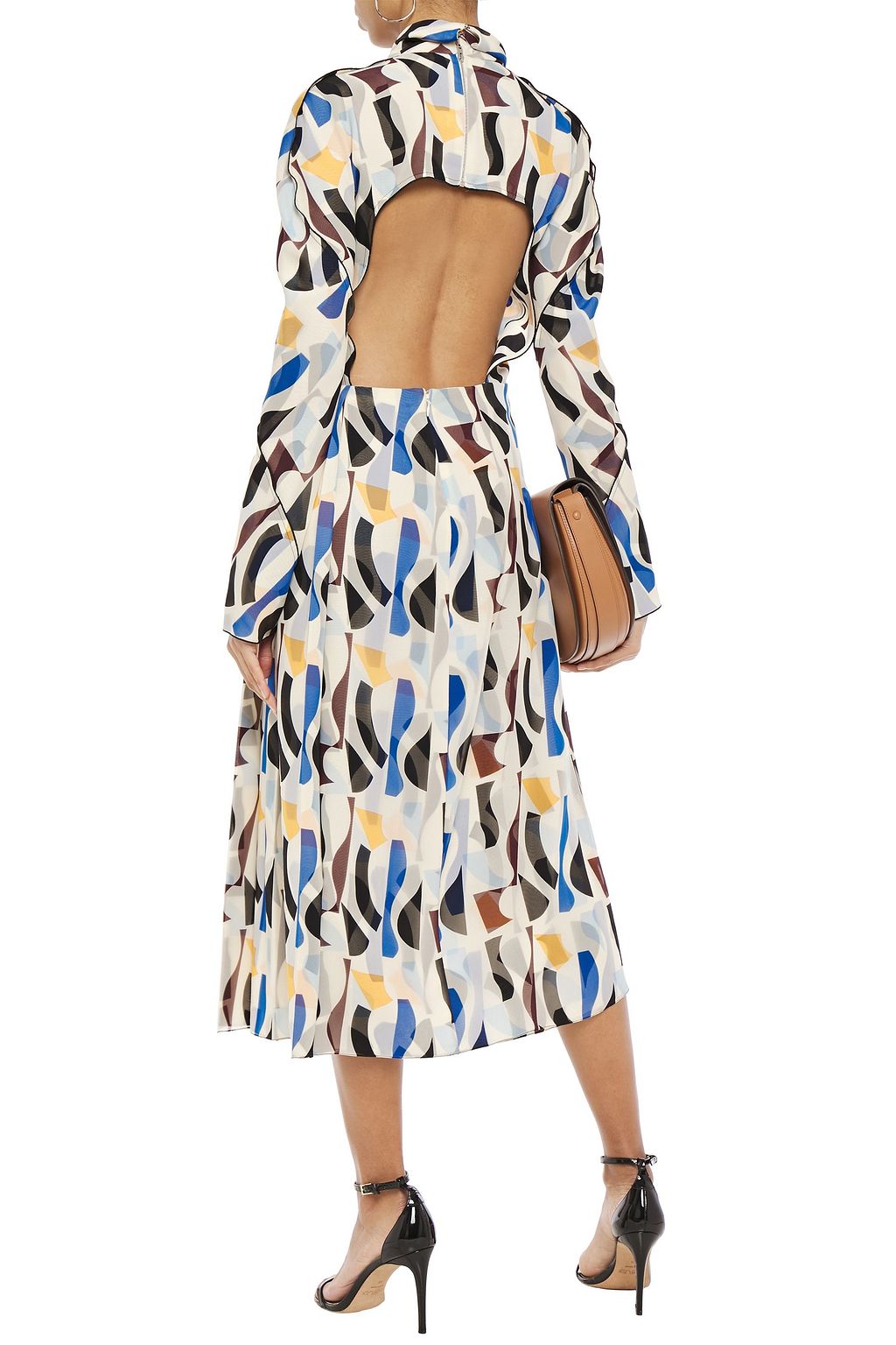 VICTORIA BECKHAM Cutout printed crepe de chine midi dress