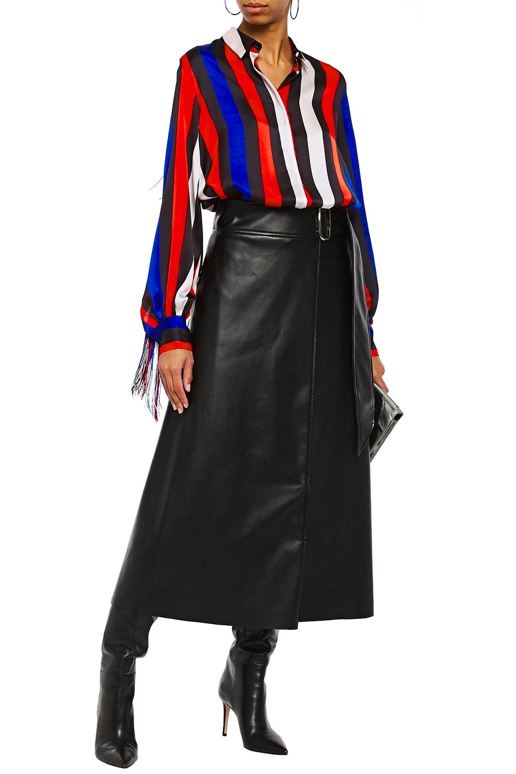 MSGM قميص من الساتان المخطط مزين بأشرطة