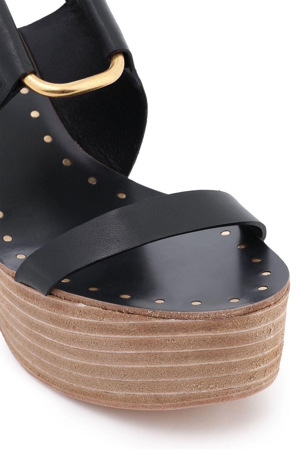 TORY BURCH Ring-embellished leather wedge sandals