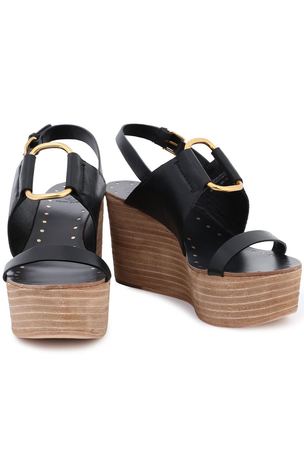 TORY BURCH Ring-embellished leather wedge sandals