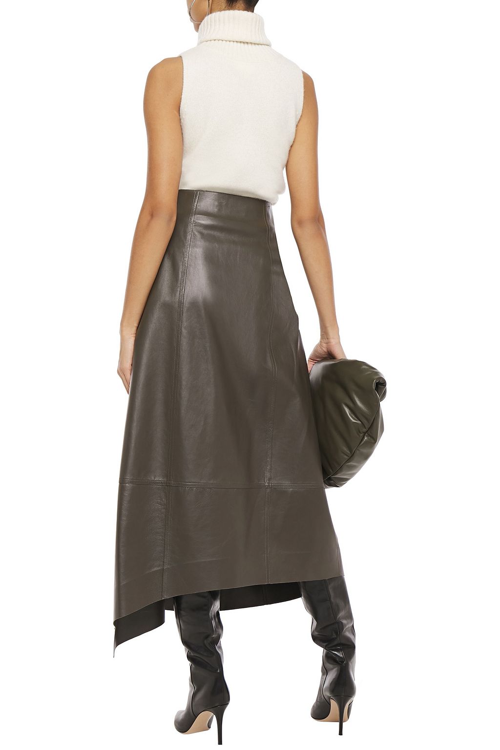VICTORIA BECKHAM Asymmetric snap-detailed leather midi skirt
