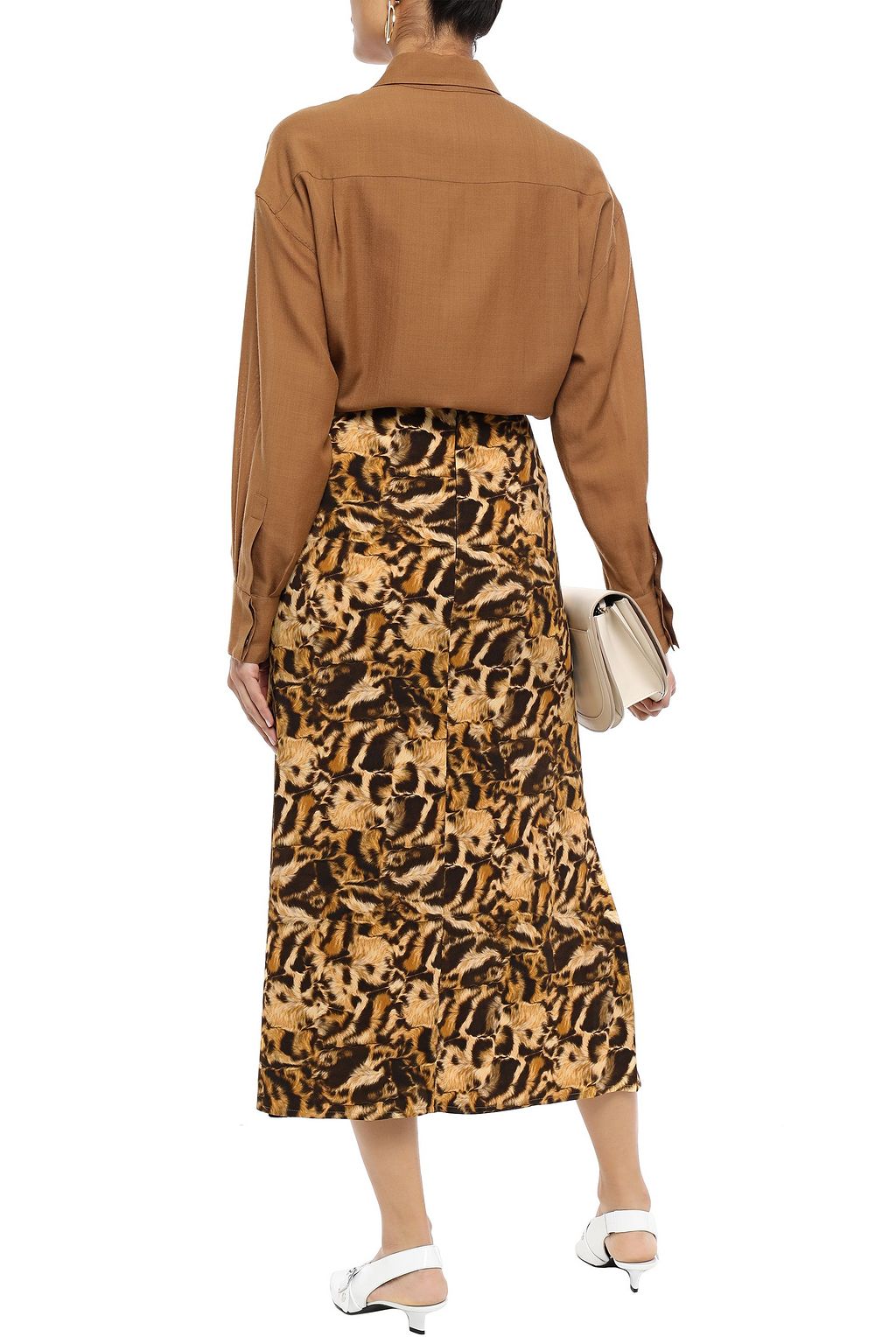 VICTORIA BECKHAM Layered pleated printed crepe midi skirt