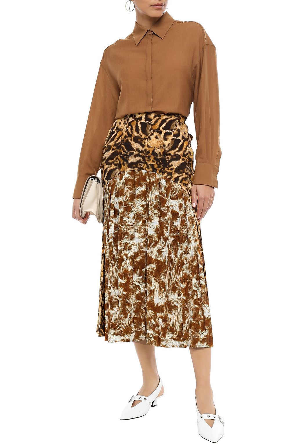VICTORIA BECKHAM Layered pleated printed crepe midi skirt