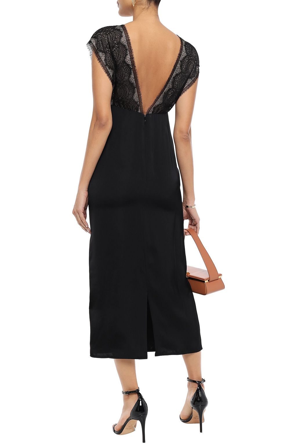 VICTORIA BECKHAM レースパネル付き サテン ミディワンピース