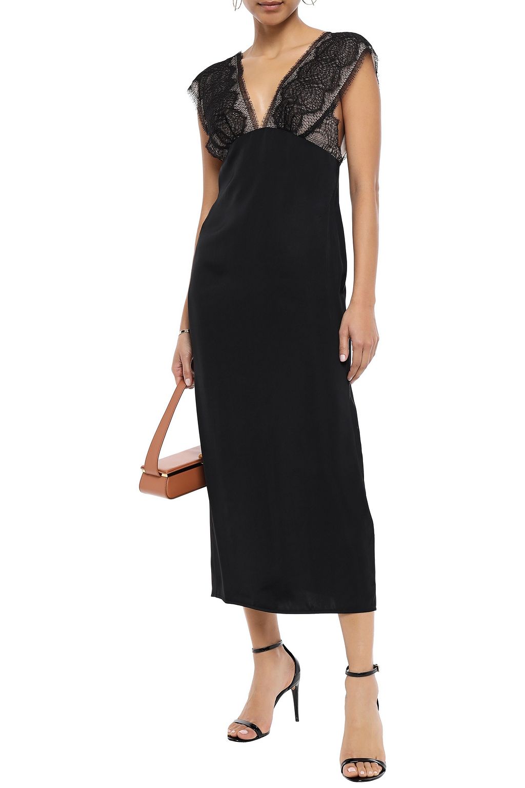 VICTORIA BECKHAM レースパネル付き サテン ミディワンピース