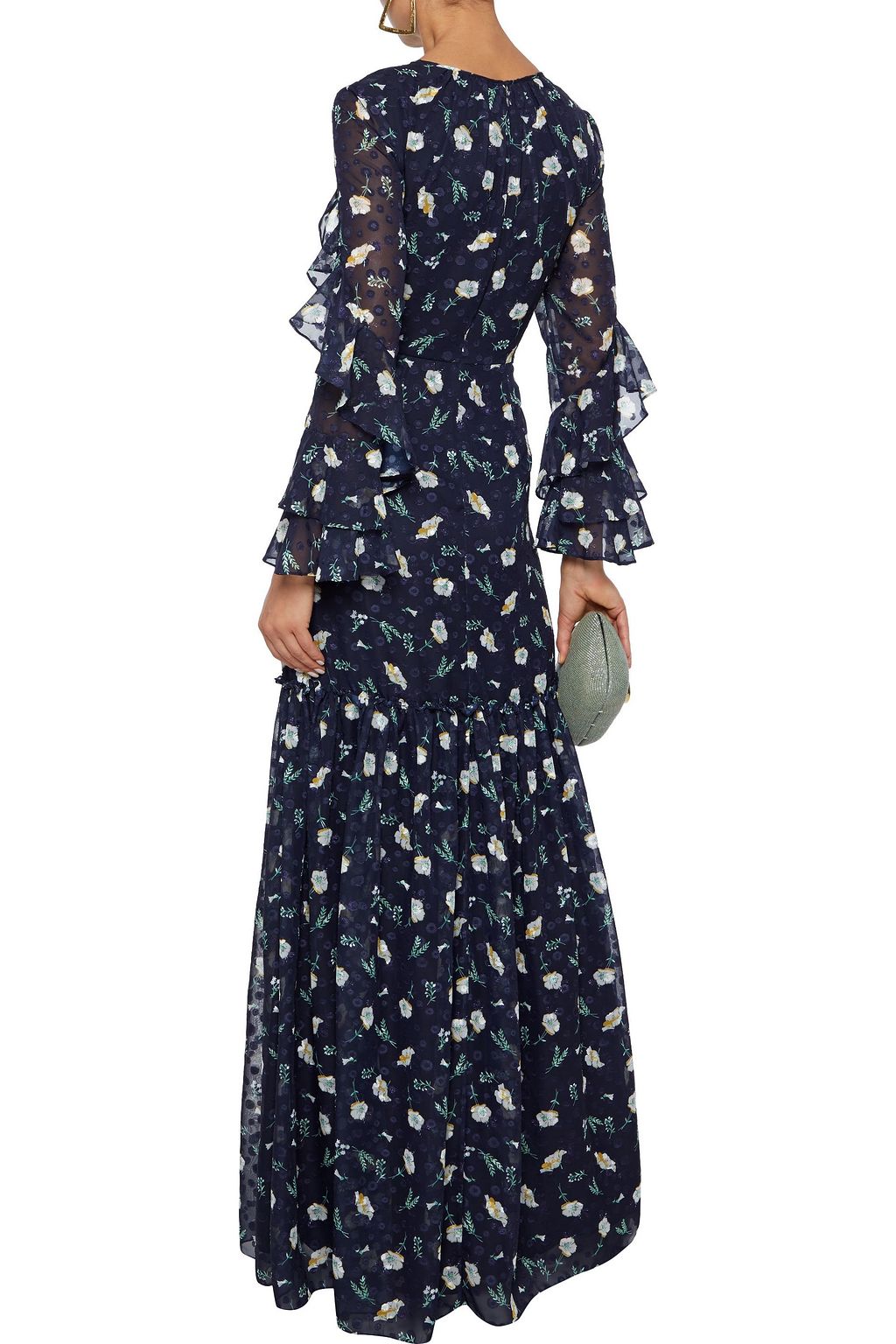 MIKAEL AGHAL Ruffled floral-print fil coupé chiffon maxi dress