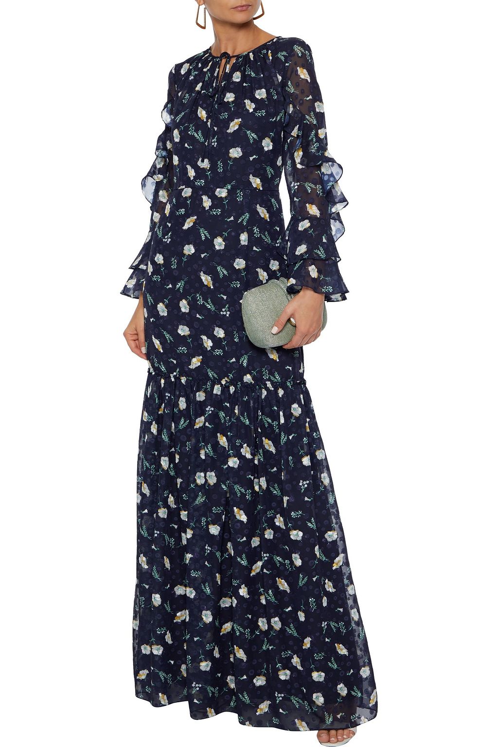 MIKAEL AGHAL Ruffled floral-print fil coupé chiffon maxi dress
