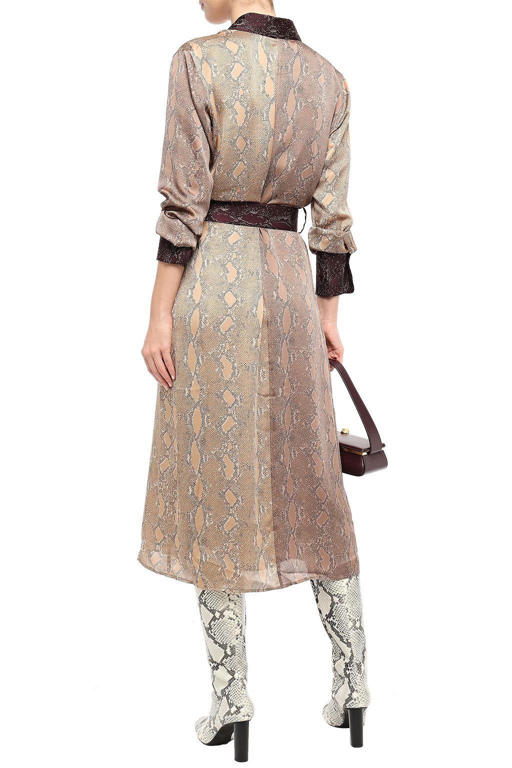 EQUIPMENT Belted paneled snake-print satin midi dress