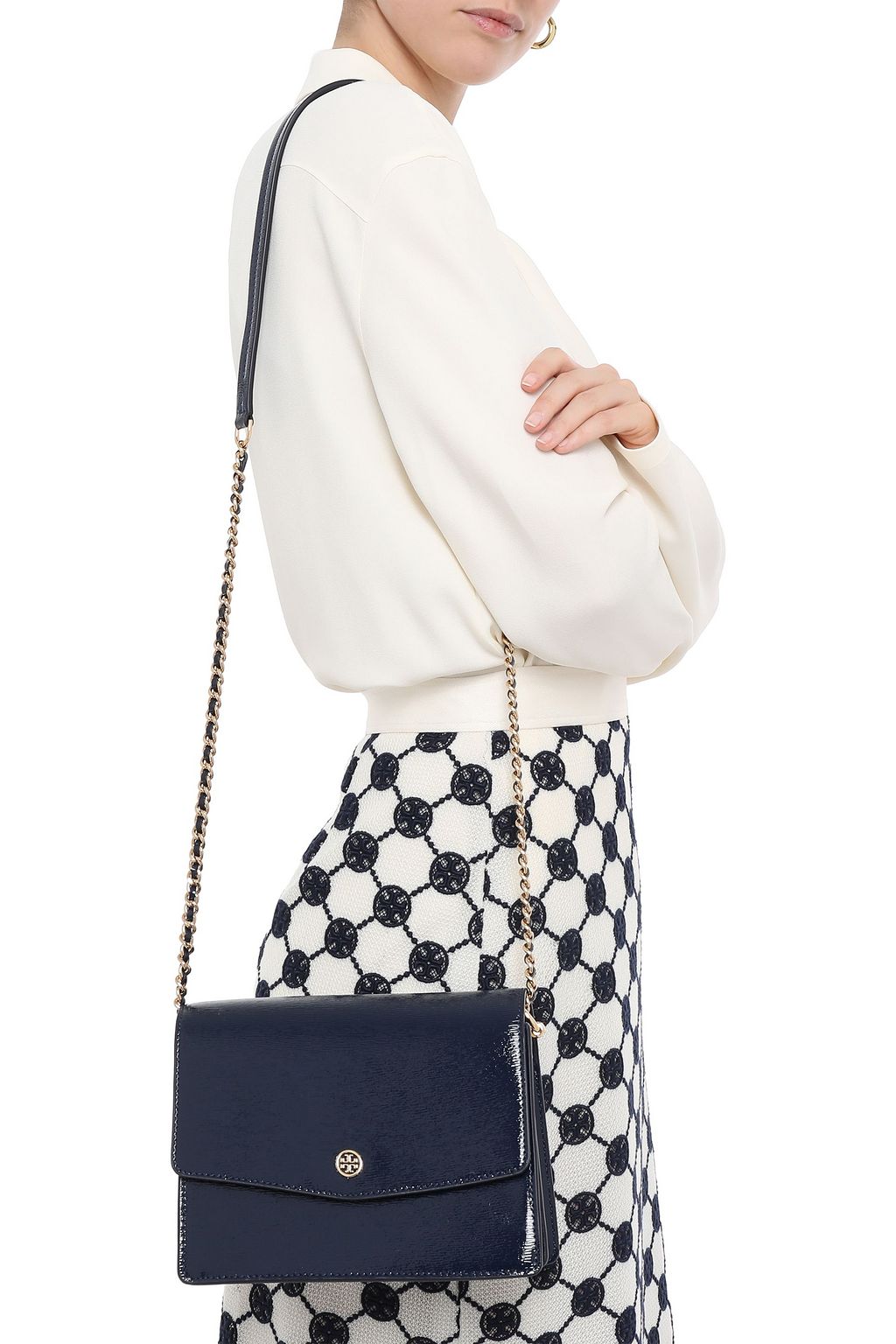 TORY BURCH Cracked patent-leather shoulder bag