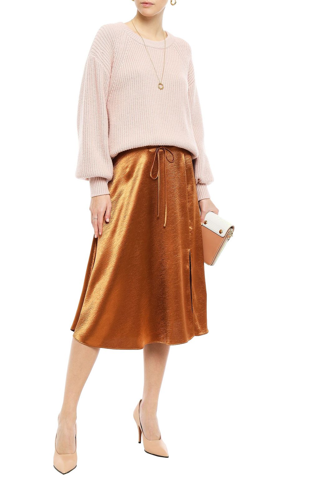 JOIE Alberic hammered satin-crepe skirt