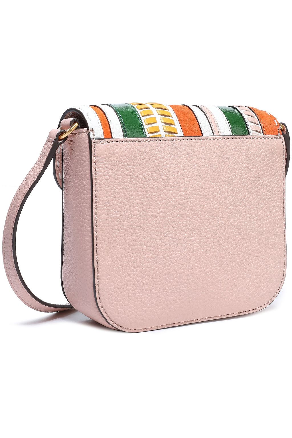 TORY BURCH Paneled suede, patent and smooth-leather shoulder bag