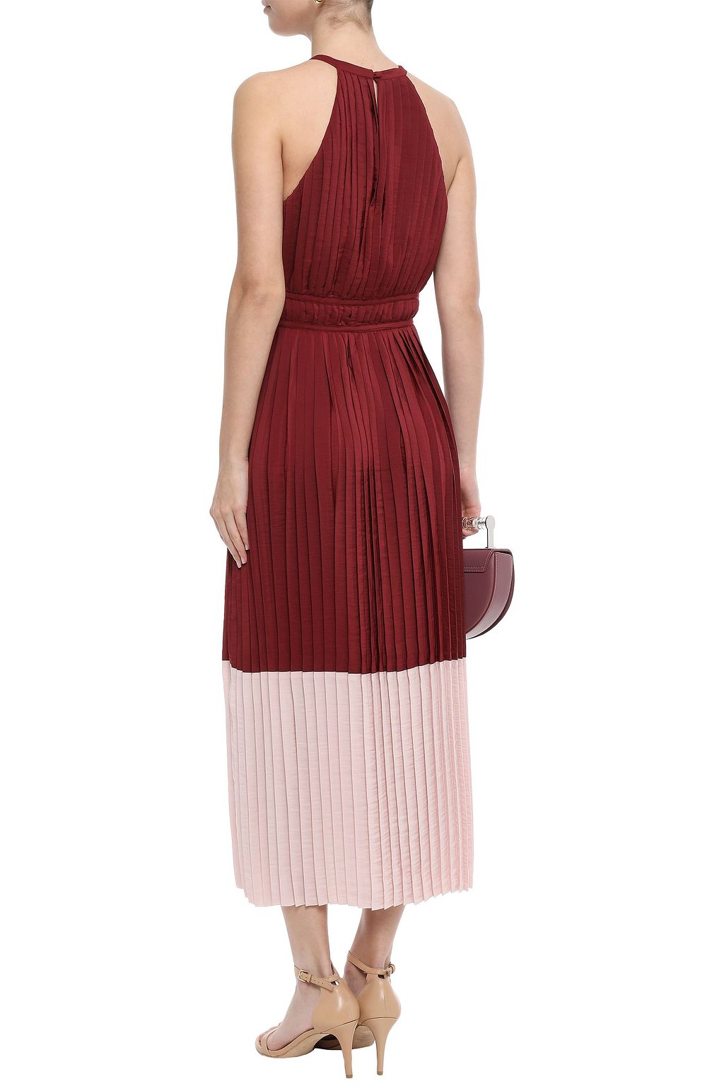 JOIE Aleanna pleated two-tone crinkled crepe de chine midi dress