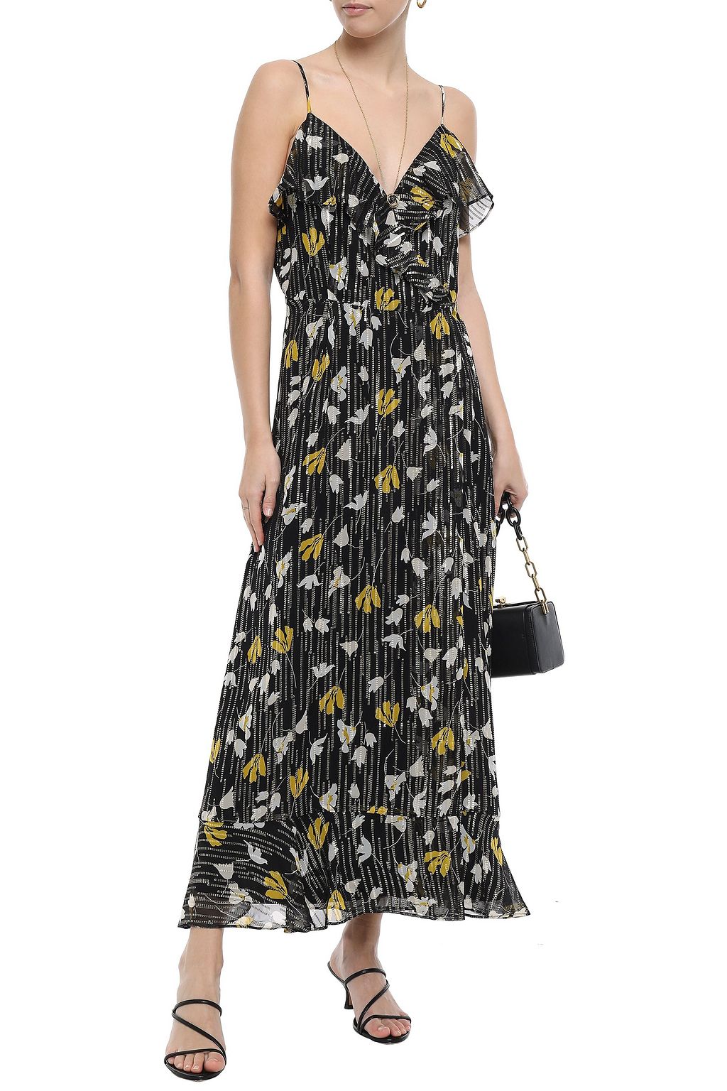 JOIE Kenny ruffled metallic floral-print silk-blend georgette maxi dress