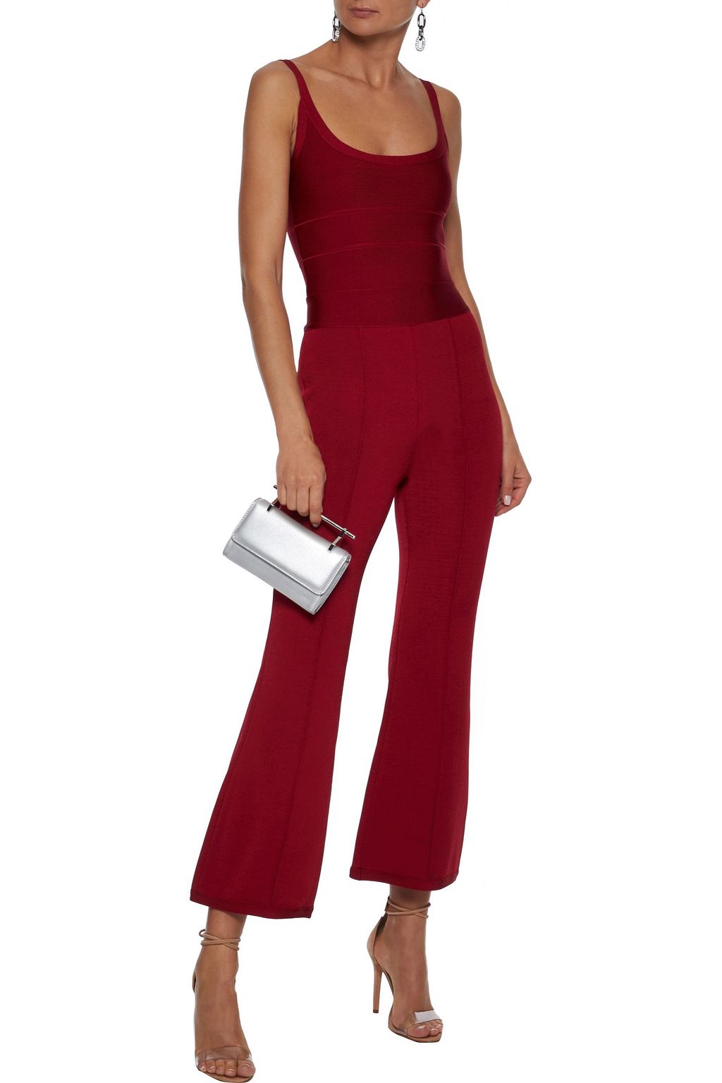 HERVÉ LÉGER Cropped flared bandage jumpsuit