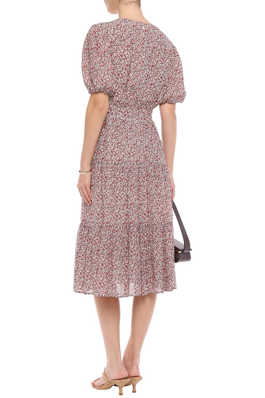 TORY BURCH Gathered floral-print cotton and silk-blend midi dress