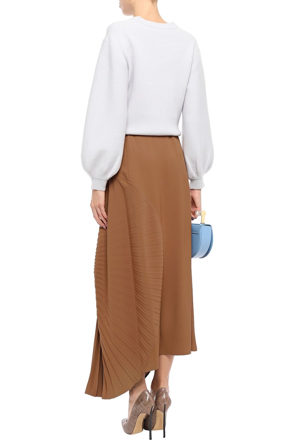VICTORIA BECKHAM Asymmetric pleated twill maxi skirt