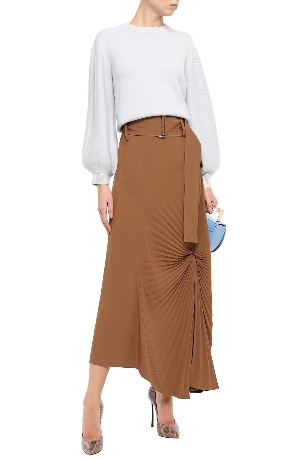 VICTORIA BECKHAM Asymmetric pleated twill maxi skirt