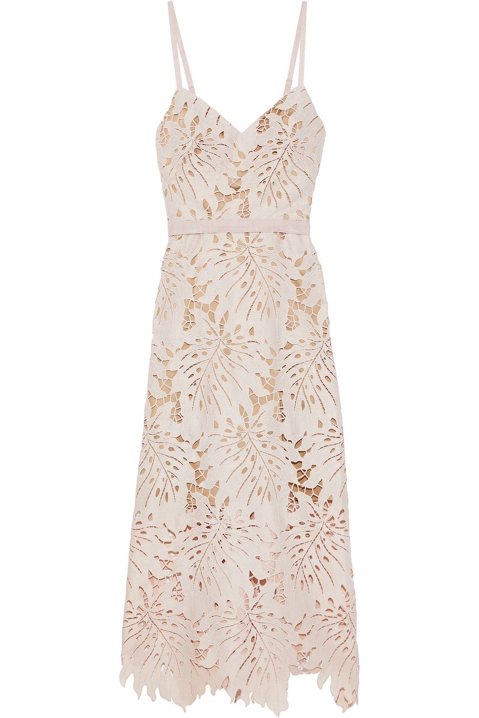 Blush Nydia Grosgrain Trimmed Guipure Lace Midi Dress Sale Up To