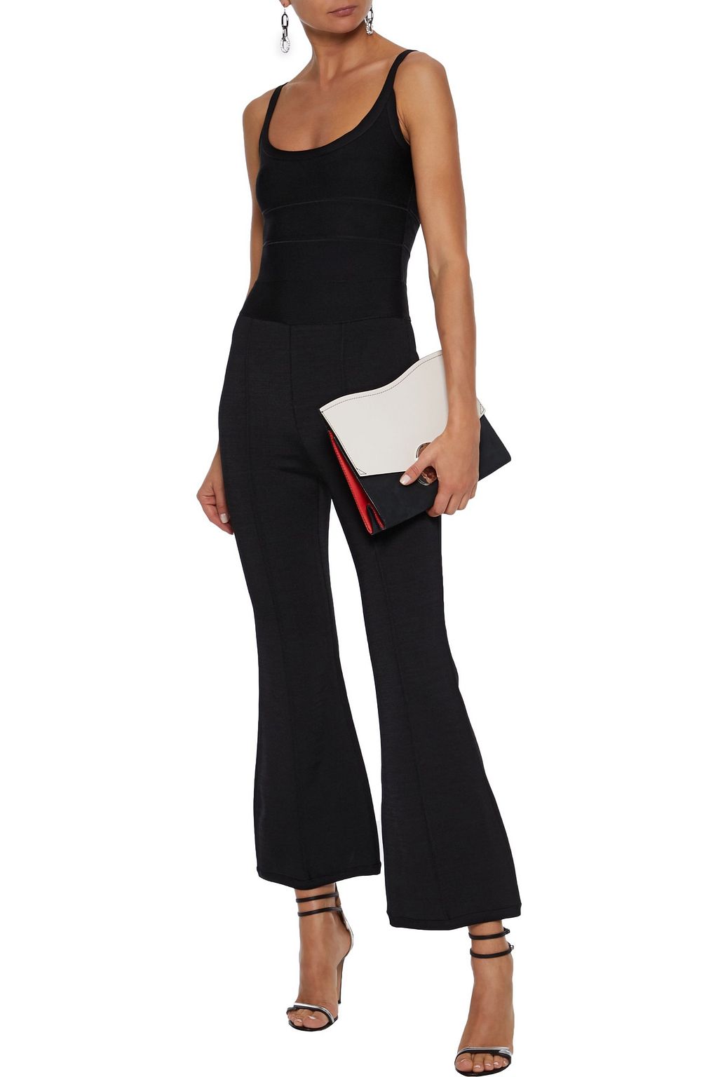 HERVÉ LÉGER Cropped flared bandage jumpsuit