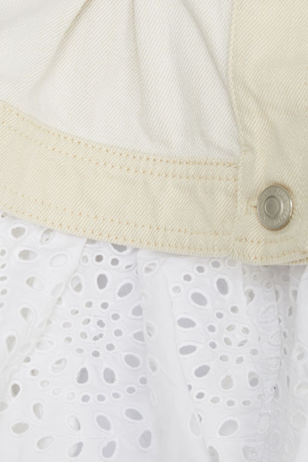 MCQUEEN Broderie anglaise-trimmed ruffled denim peplum jacket
