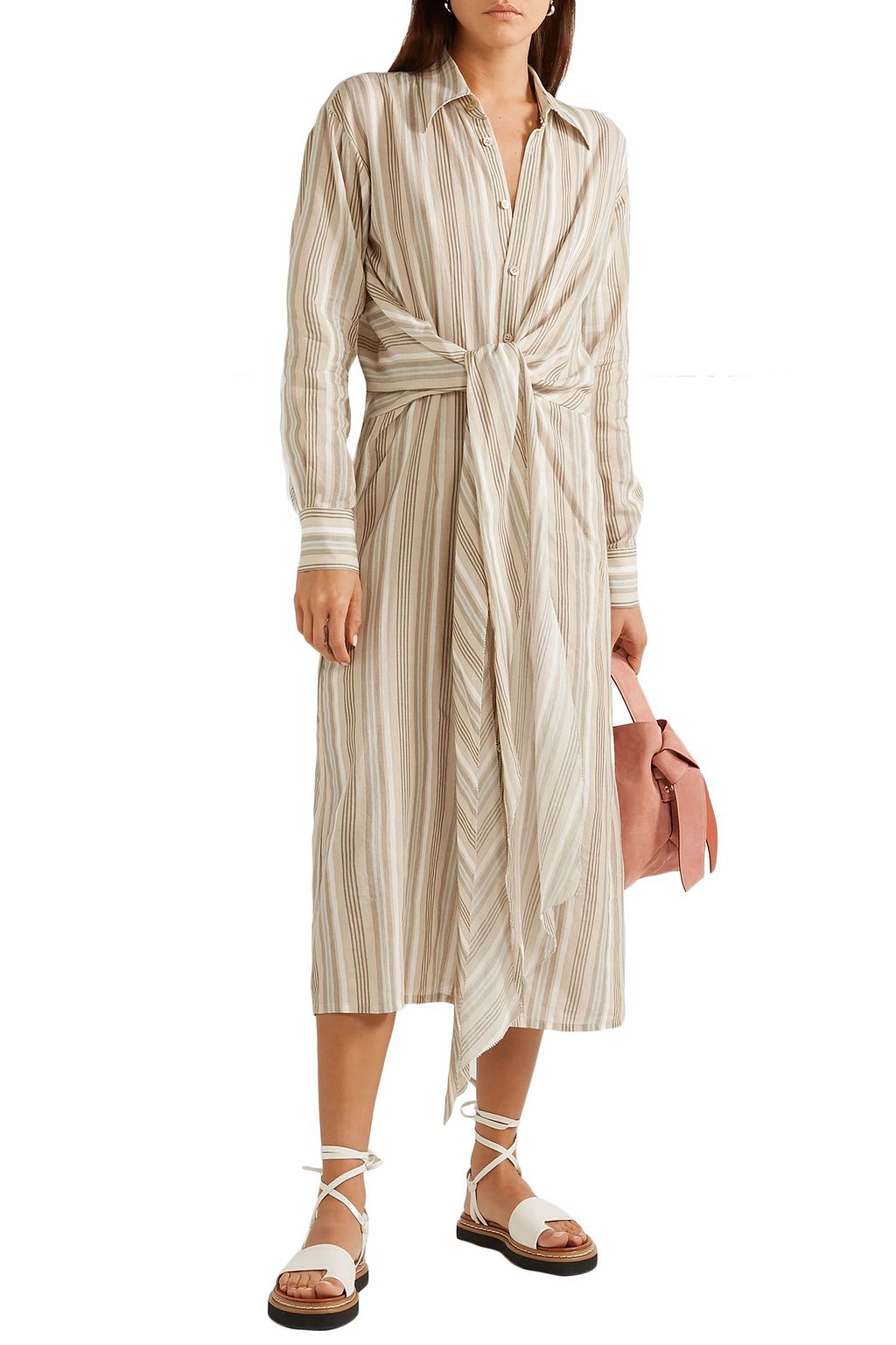 ACNE STUDIOS Daniela tie-front striped cotton-voile midi shirt dress