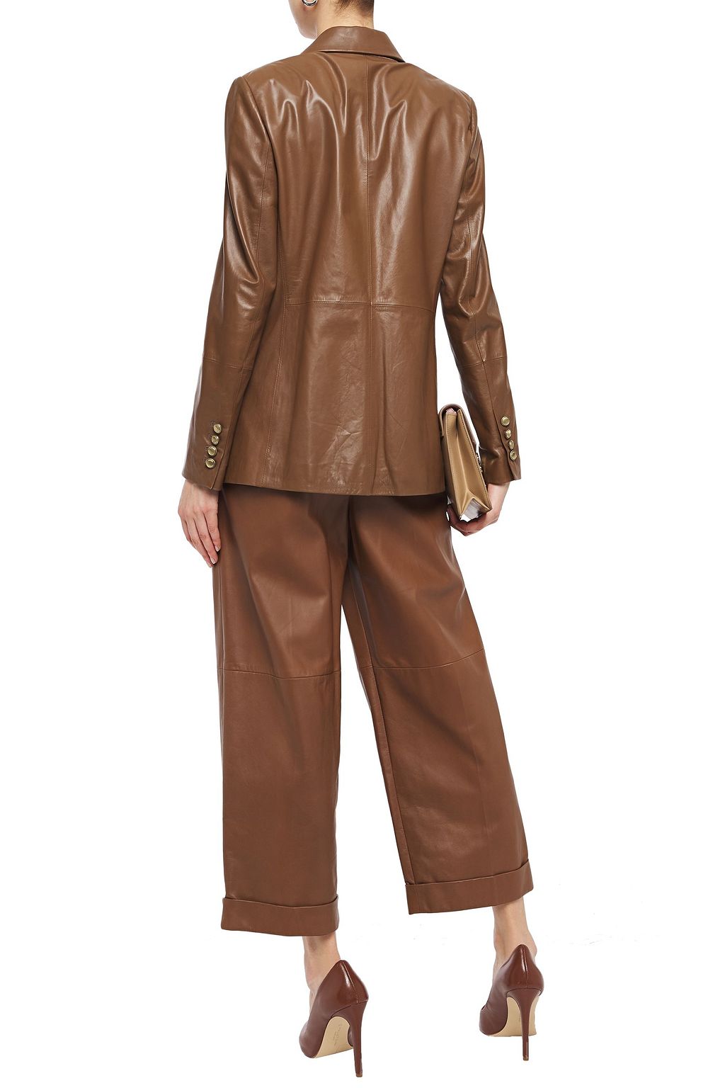 BRUNELLO CUCINELLI Cropped pleated leather wide-leg pants