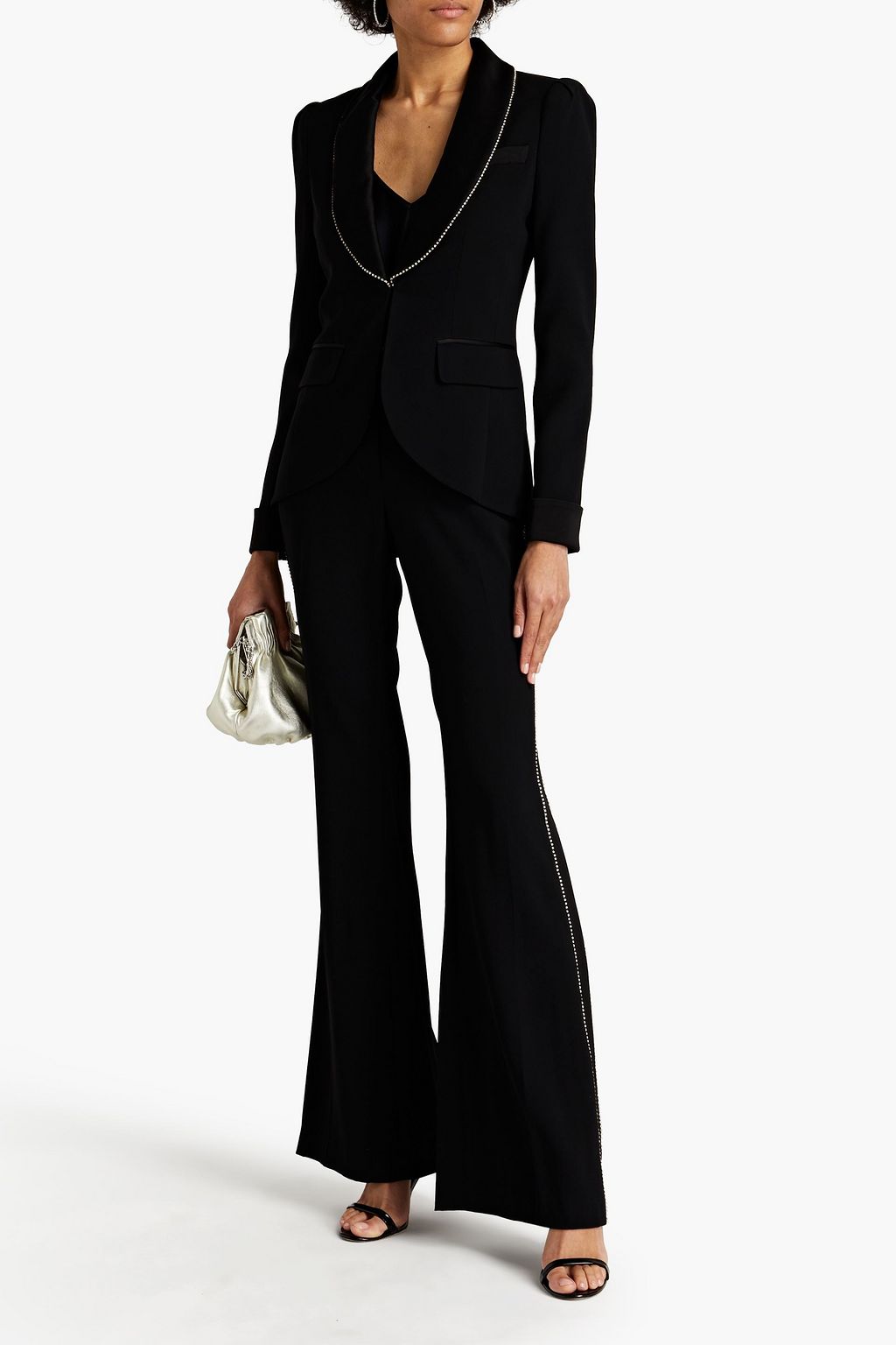RACHEL ZOE Crystal-embellished crepe flared pants