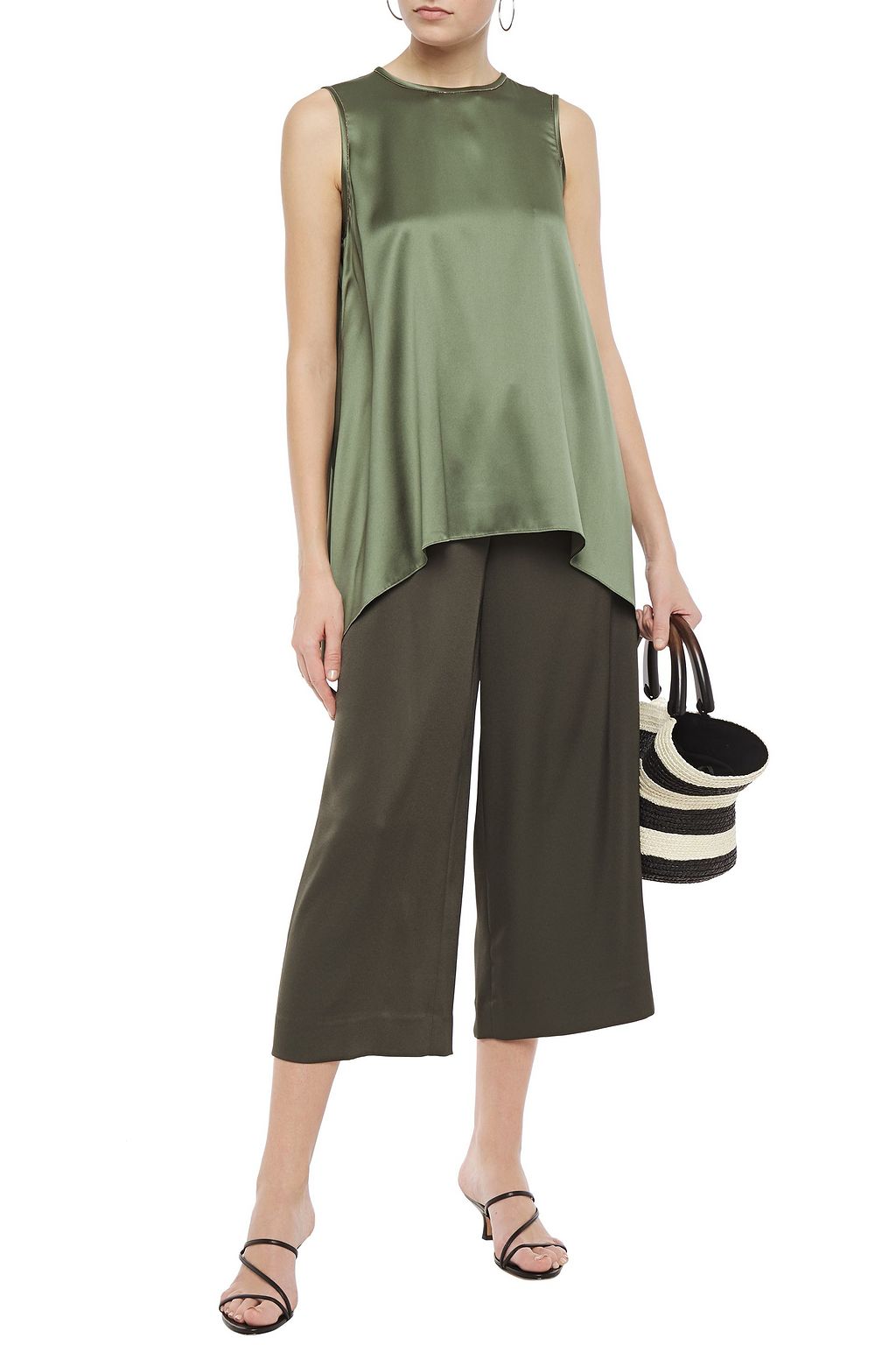 BRUNELLO CUCINELLI Bead-embellished stretch silk-satin tank