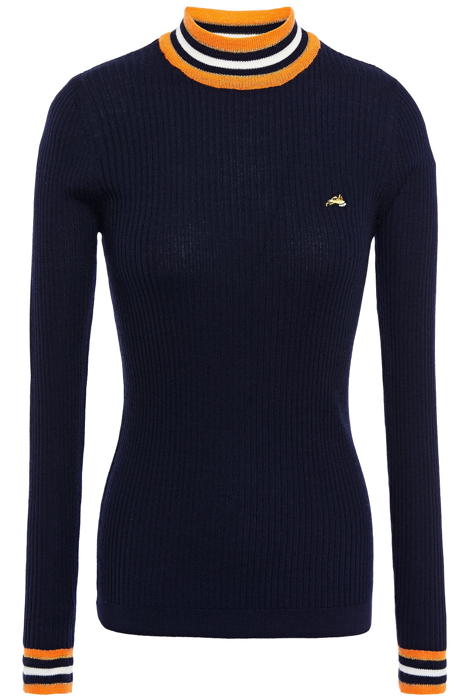 Bella Freud Woman Striped Ribbed Wool Sweater Navy Size M