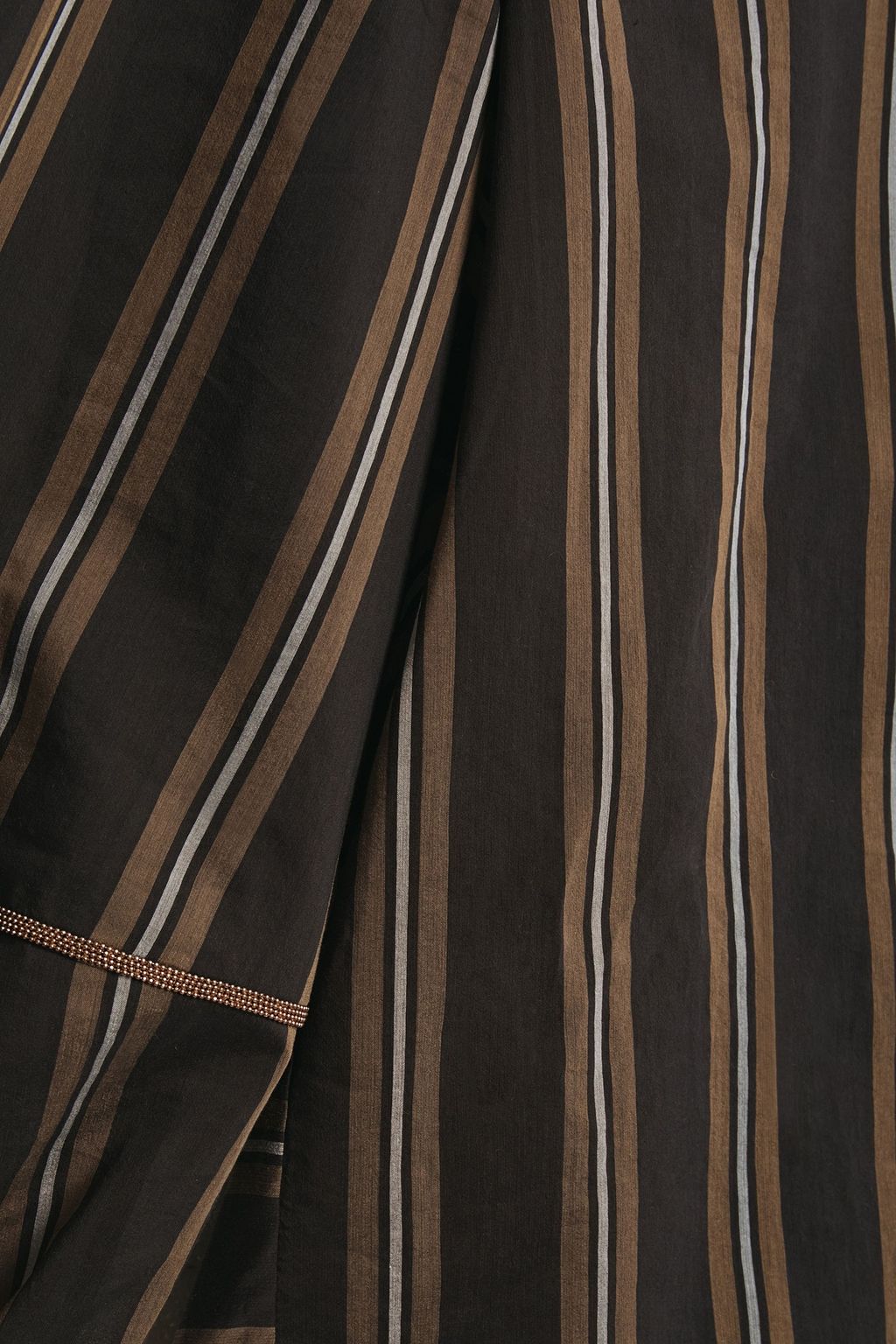 BRUNELLO CUCINELLI Belted bead-embellished striped cotton and silk-blend shirt