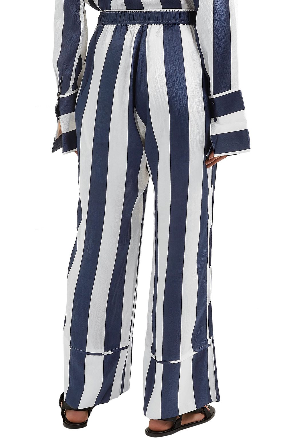 LEE MATHEWS Ingrid striped hammered silk-satin pants