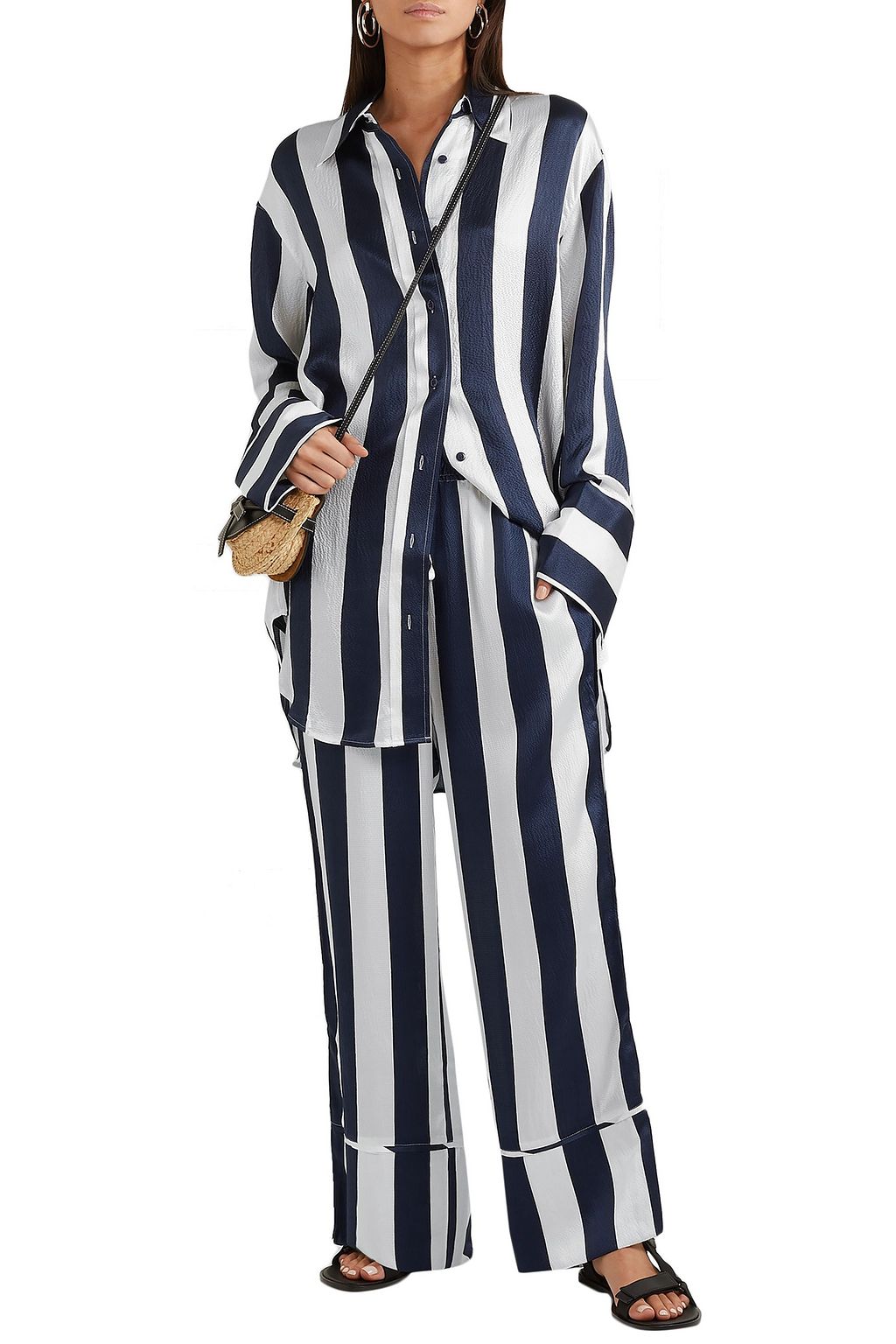 LEE MATHEWS Ingrid striped hammered silk-satin pants
