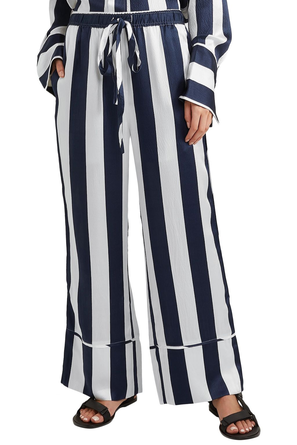 LEE MATHEWS Ingrid striped hammered silk-satin pants