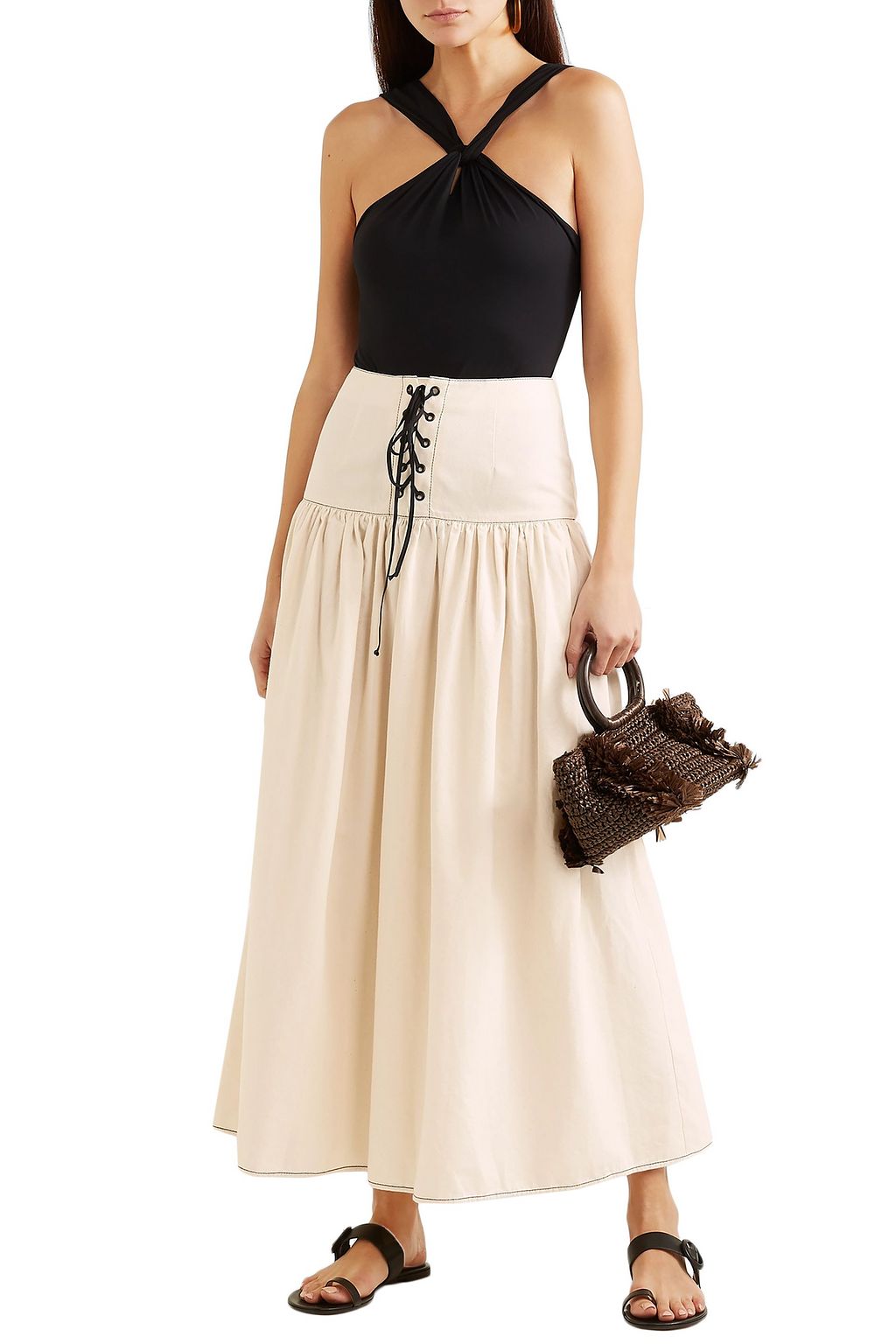 MARYSIA Northhave lace-up denim maxi skirt